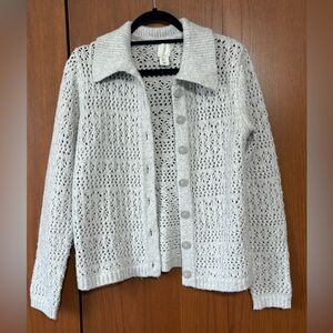 Joie Light Gray Open-Knit Collared Buttoned Cardigan Size Small